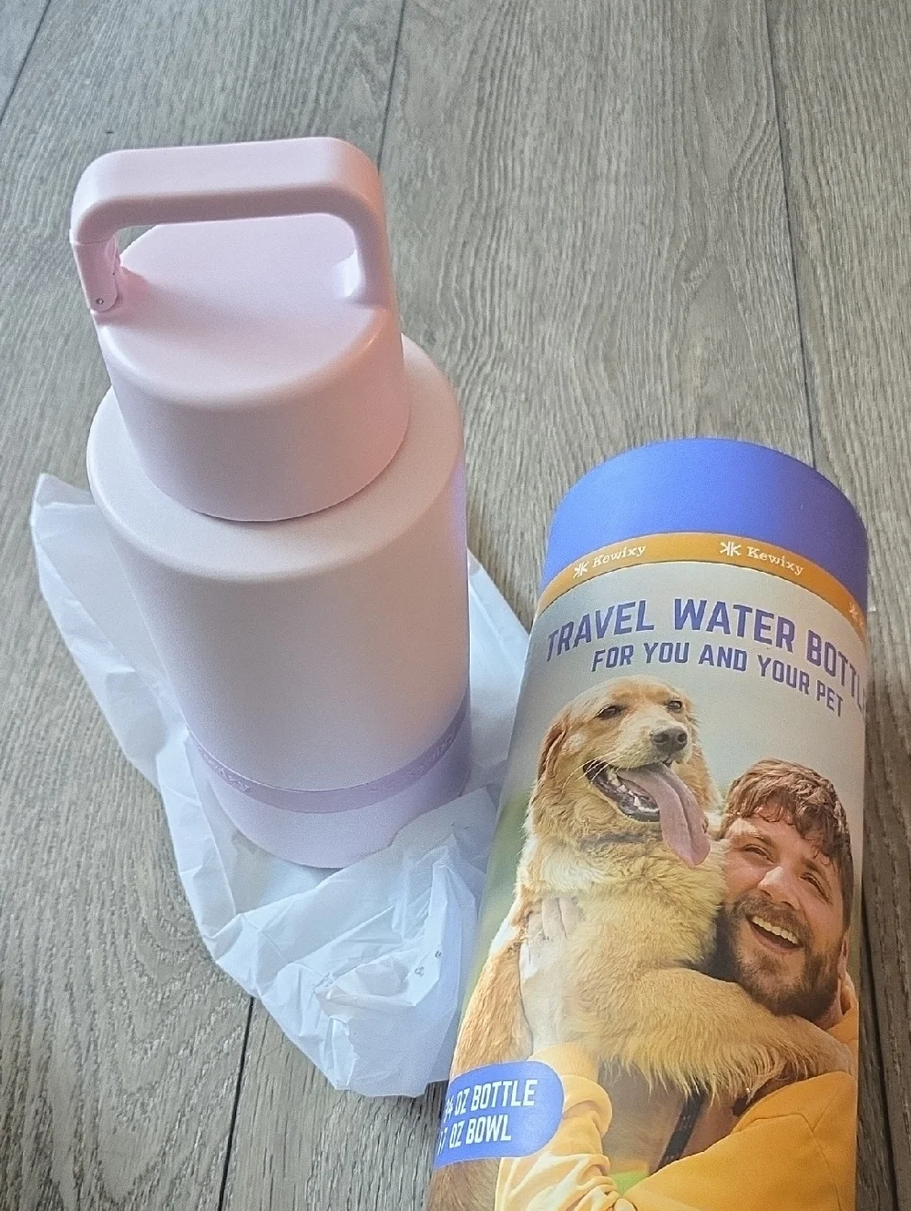 Insulated Dog Water Bottle with Travel Bowl, Pink Travel Water Bottle